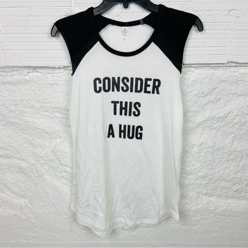 NWOT ALTERNATIVE black & white muscle sleeveless shirt CONSIDER THIS A HUG SZ M